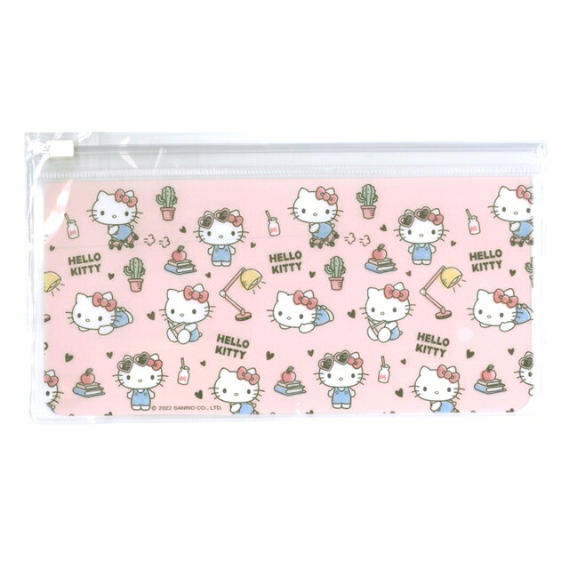 小禮堂 Hello Kitty 防水橫式扁平夾鏈袋 (粉生活滿版款)