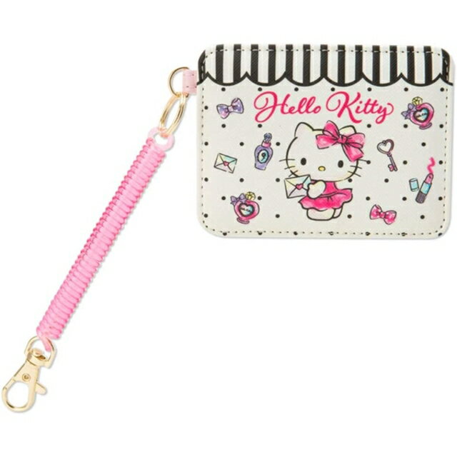 小禮堂 Hello Kitty 皮質彈簧扣票卡夾 (米白情書款)