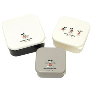 小禮堂 迪士尼 米奇 方形保鮮盒3入組 (米灰動作款)
