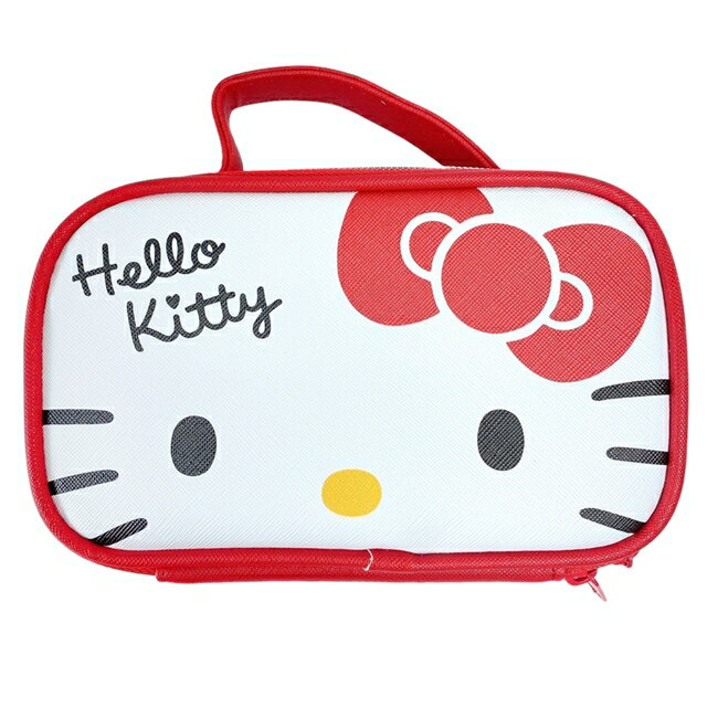 小禮堂 Hello Kitty 皮質手提全開式化妝包(紅大臉款)