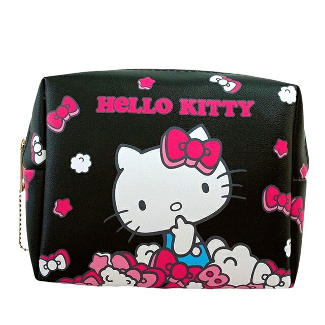 小禮堂 Hello Kitty 皮質大量方形收納包 (黑蝴蝶結款)