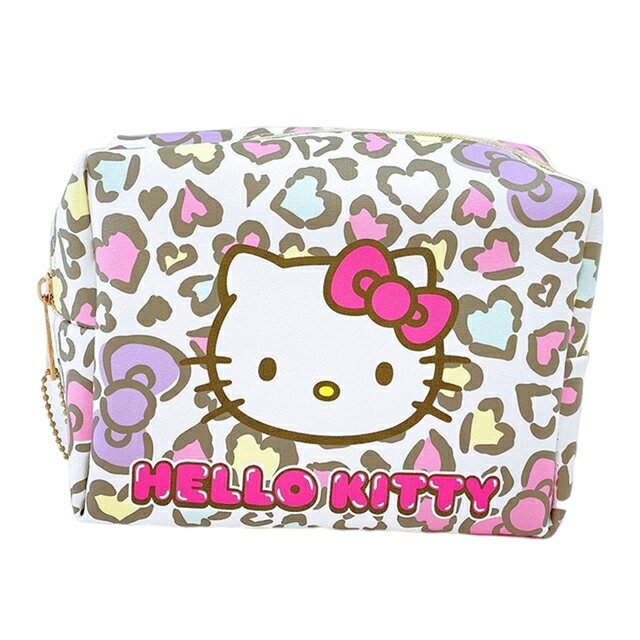 小禮堂 Hello Kitty 皮質大量方形收納包 (豹紋款)