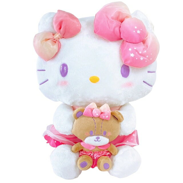 小禮堂 Hello Kitty 絨毛玩偶娃娃 (雙蝴蝶結抱熊款)