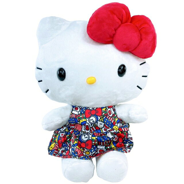 小禮堂 Hello Kitty 絨毛玩偶娃娃 (藍紅滿版裙子款)