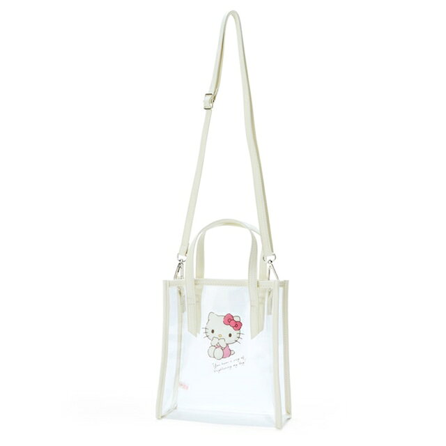 小禮堂 Hello Kitty 透明手提斜背包 (白坐姿款)