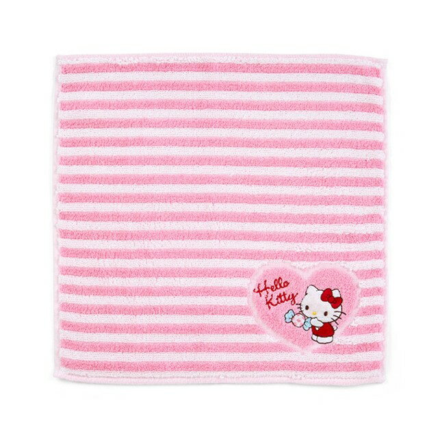 小禮堂 Hello Kitty 純棉涼感手帕 25x25cm (粉條紋 炎夏企劃)