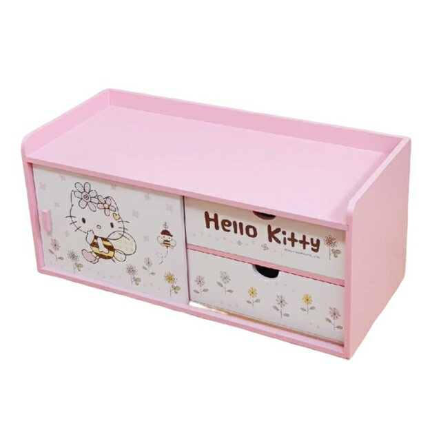 小禮堂 Hello Kitty 木製側拉門收納櫃 (粉蜜蜂款)