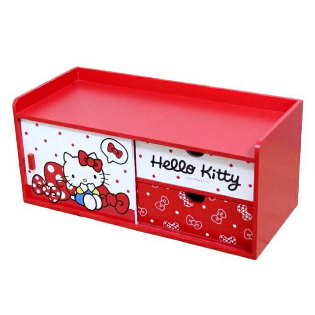 小禮堂 Hello Kitty 木製側拉門收納櫃 (紅蝴蝶結款)