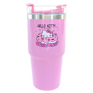 小禮堂 Hello Kitty 不鏽鋼飲料杯附吸管 600ml (粉甜甜圈款)