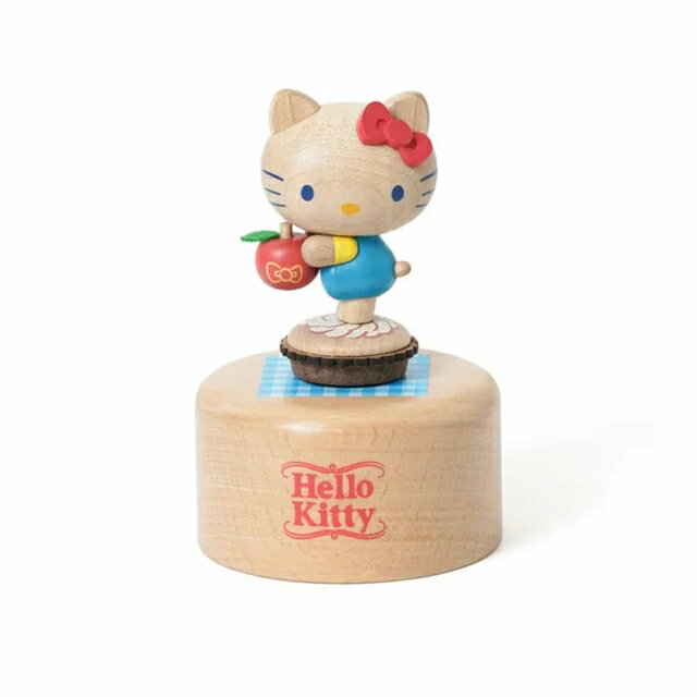 小禮堂 Hello Kitty 造型木質旋轉音樂鈴 拿蘋果款 (質感木製傢飾)