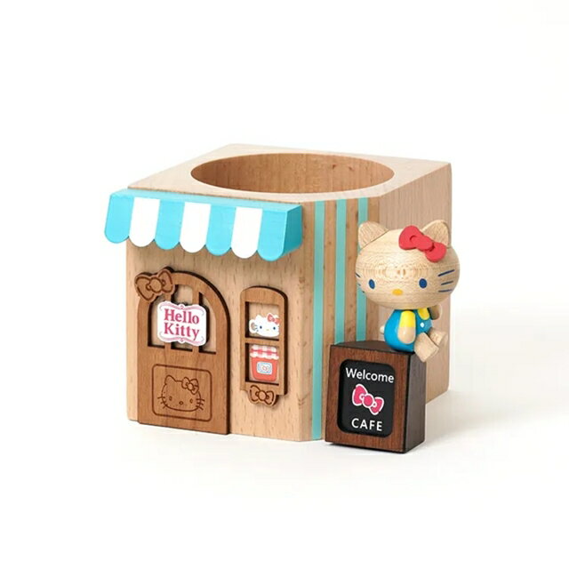小禮堂 Hello Kitty 木製造型容器 咖啡廳款 (質感木製傢飾)