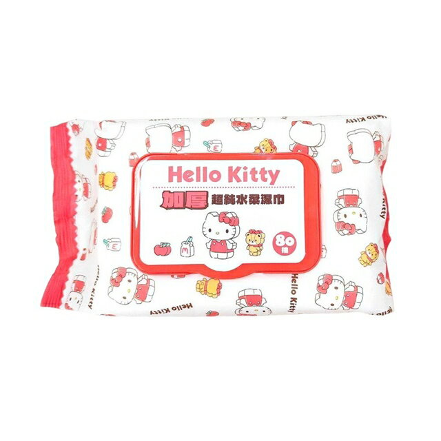 小禮堂 Hello Kitty 80抽附蓋加厚濕紙巾 (白紅滿版款)