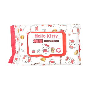 小禮堂 Hello Kitty 80抽附蓋加厚濕紙巾 (白紅滿版款)