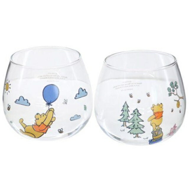 小禮堂 迪士尼 小熊維尼 無把玻璃杯2入組 290ml (森林氣球款)