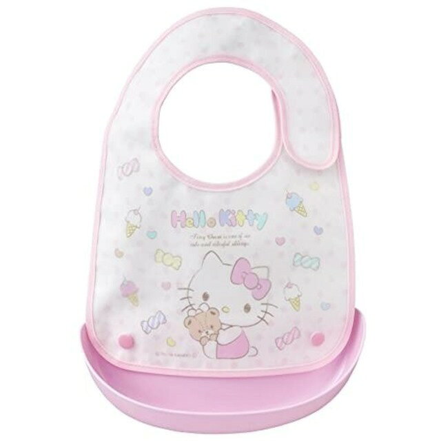 小禮堂 Hello Kitty 兒童防水圍兜 (粉白抱熊款)