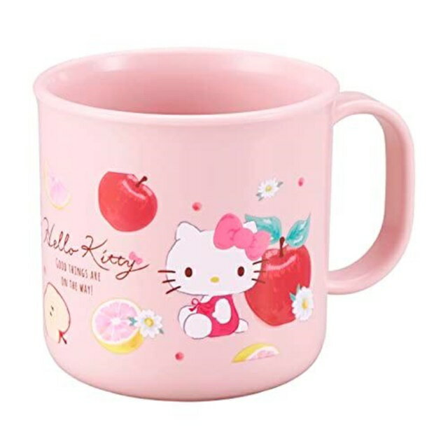 小禮堂 Hello Kitty 兒童單耳塑膠杯 200ml Ag+ (粉蘋果坐姿款)