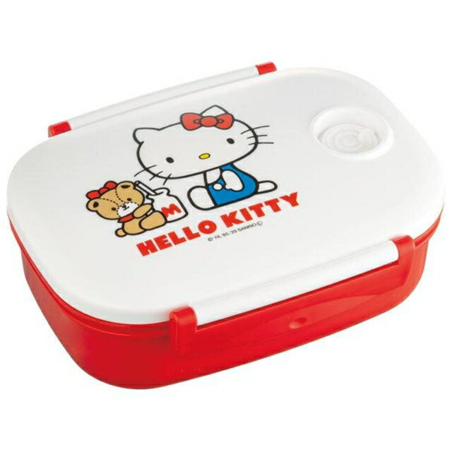 小禮堂 Hello Kitty 方形雙扣真空便當盒 800ml (紅白坐姿款)