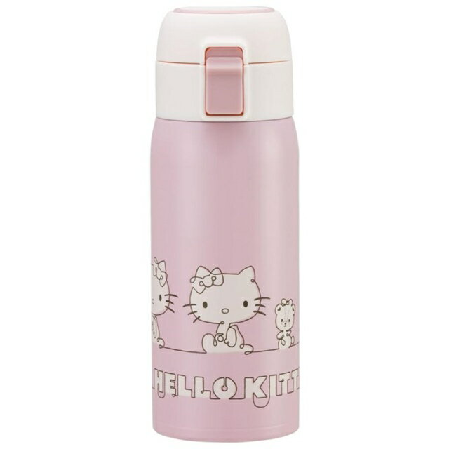 小禮堂 Hello Kitty 彈蓋不鏽鋼吸管保冷水瓶 350ml (粉白側坐線條款)