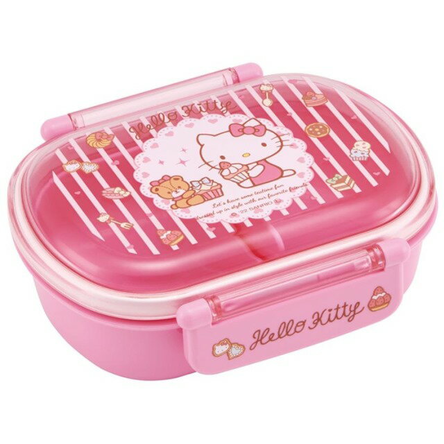 小禮堂 Hello Kitty 透明雙扣便當盒 360ml Ag+ (粉杯子蛋糕款)