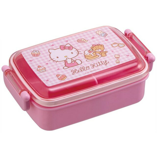 小禮堂 Hello Kitty 方形抗菌雙扣便當盒 450ml Ag+ (粉格紋款)