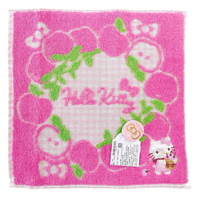 小禮堂 Hello Kitty 純棉手帕 25x25cm (粉蘋果格子款)