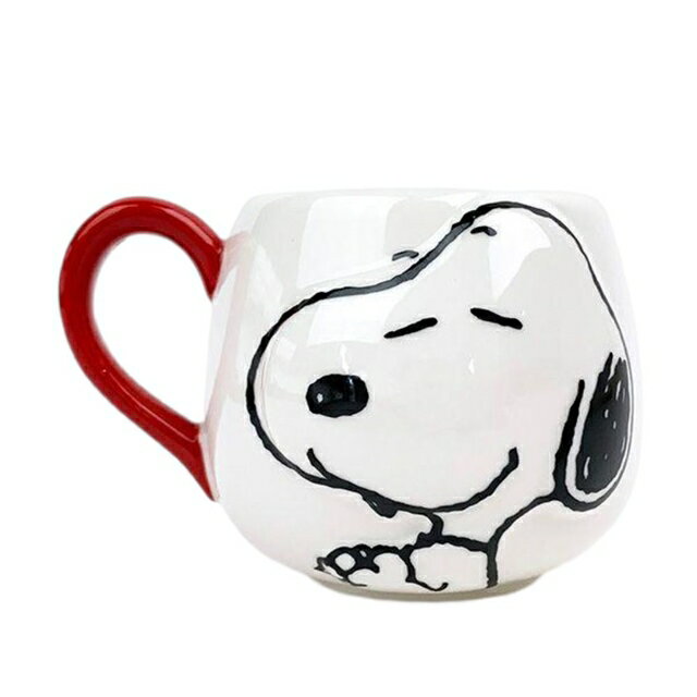 小禮堂 Snoopy 陶瓷單耳馬克杯 260ml (白紅大臉微笑款)