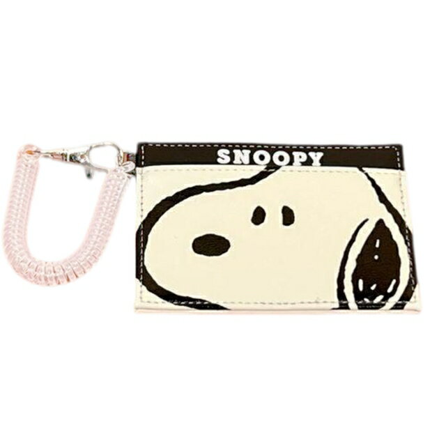小禮堂 Snoopy 皮質票卡夾附彈簧繩 (黑白大臉款)