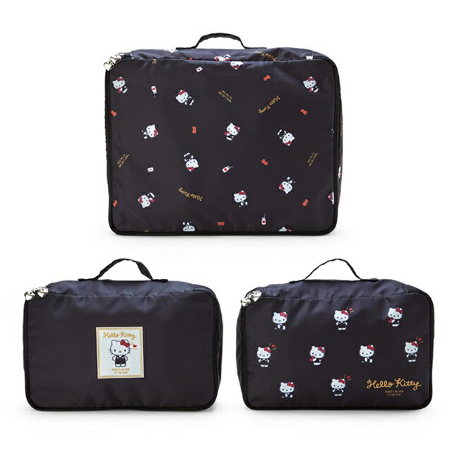 小禮堂 Hello Kitty 旅行收納袋3入組 (黑滿版款)
