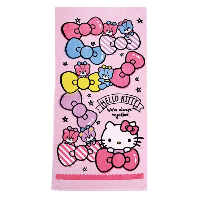 小禮堂 Hello Kitty 棉質浴巾 70x140cm (粉蝴蝶結款)