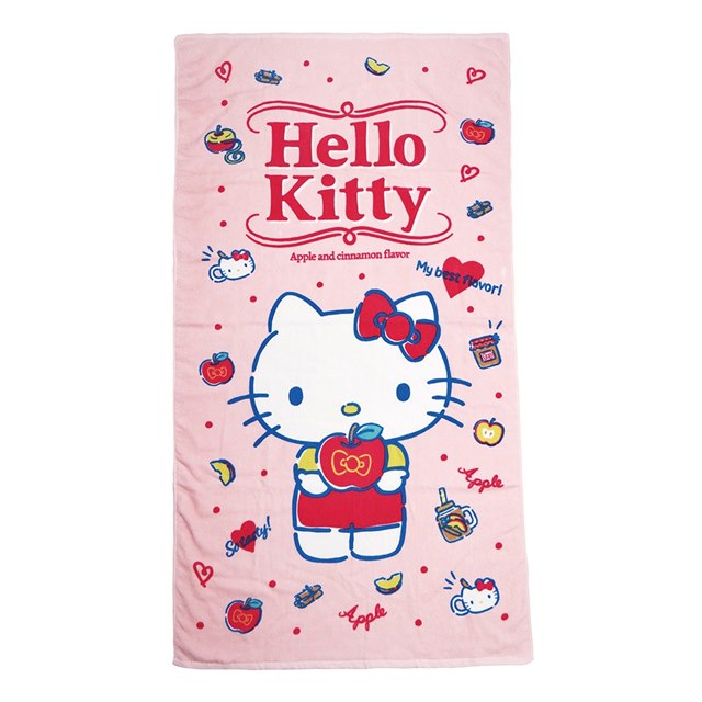 小禮堂 Hello Kitty 棉質浴巾 70x140cm (粉拿蘋果款)