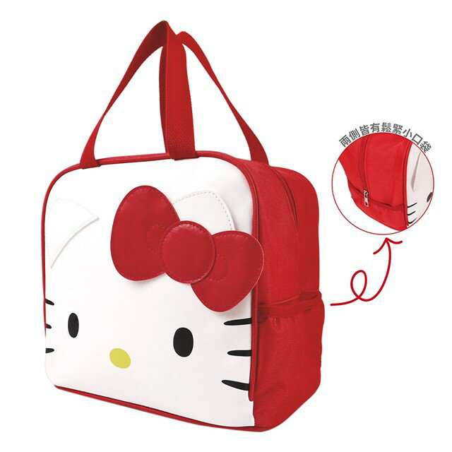 小禮堂 Hello Kitty 尼龍方形手提保冷便當袋 (紅大臉款) 1