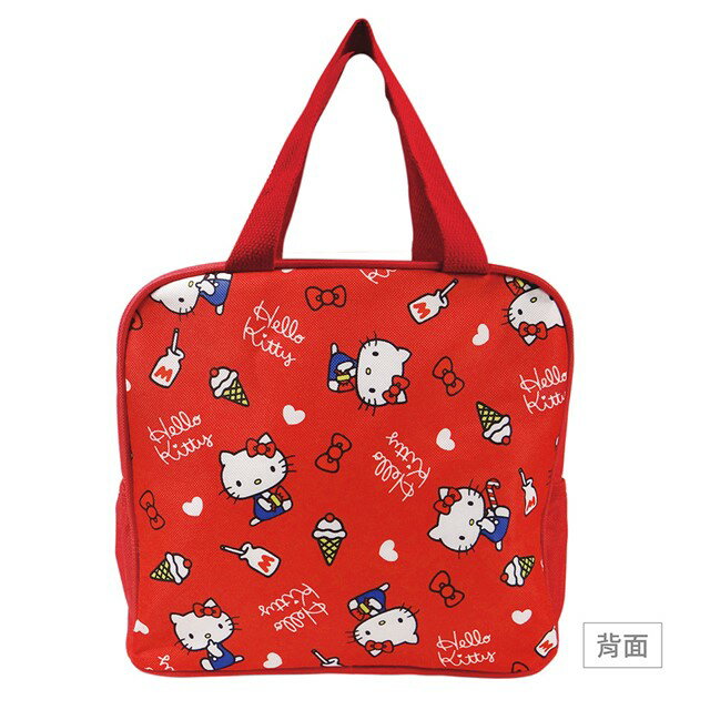 小禮堂 Hello Kitty 尼龍方形手提保冷便當袋 (紅大臉款) 2