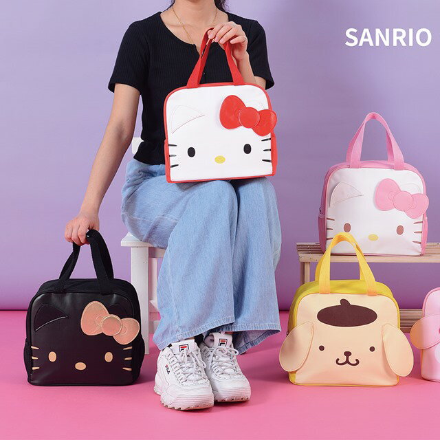 小禮堂 Hello Kitty 尼龍方形手提保冷便當袋 (紅大臉款) 3