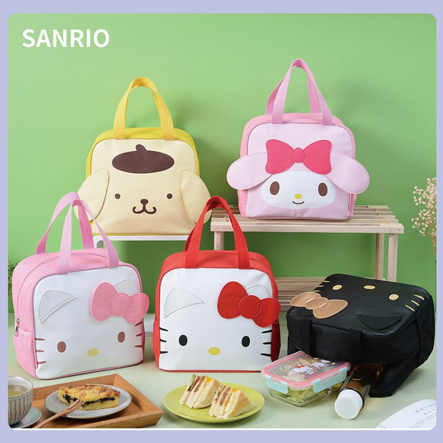 小禮堂 Hello Kitty 尼龍方形手提保冷便當袋 (紅大臉款) 5