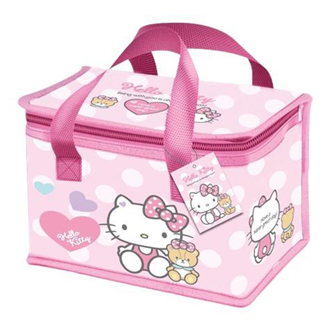 小禮堂 Hello Kitty 尼龍防水立體保冷手提袋 (粉點點款)
