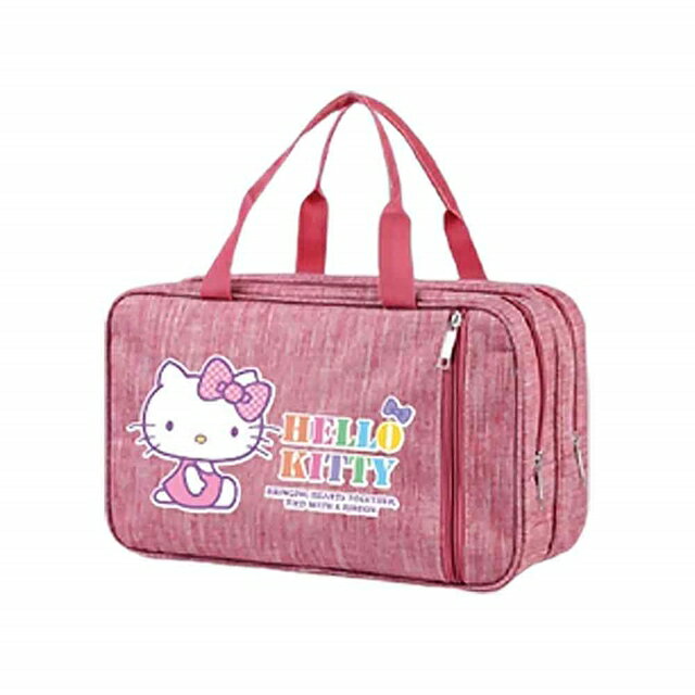 小禮堂 Hello Kitty 牛津布乾溼分離手提盥洗包 (紅坐姿款)