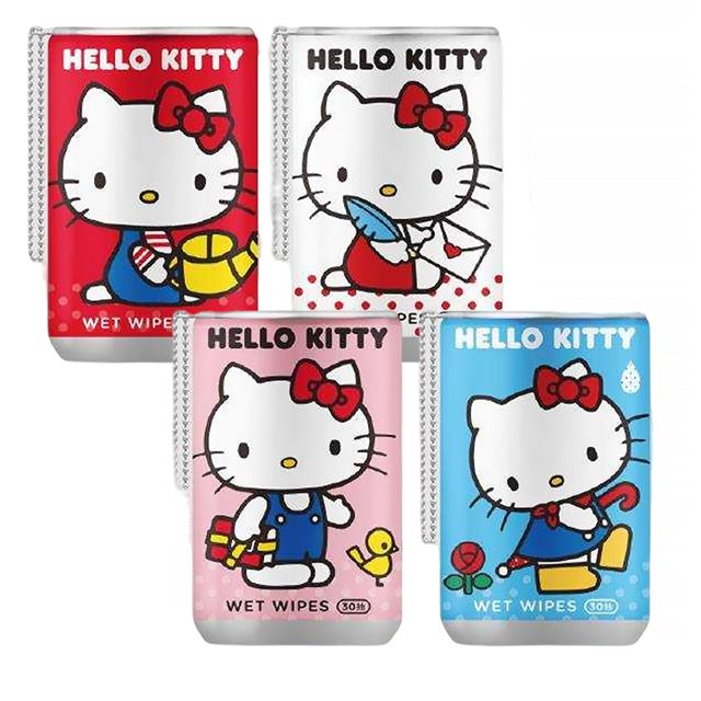 小禮堂 Hello Kitty 易拉罐濕紙巾 30抽 (4款隨機 少女日用品特輯)
