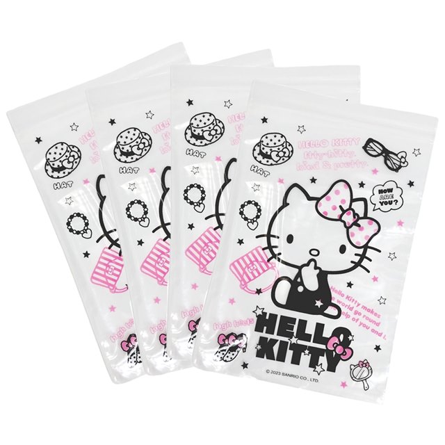 小禮堂 Hello Kitty 透明夾鏈袋 10入 14x20cm (側坐裝扮款)