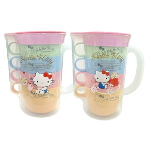 小禮堂 Hello Kitty 單耳塑膠冷水壺附水杯4入組 (2款隨機)