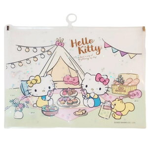 小禮堂 Hello Kitty 星星流沙A4滑扣文件袋 (姊妹露營款)