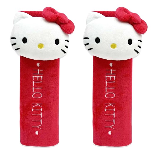小禮堂 Hello Kitty 車用造型絨毛安全帶護套2入組 (紅大臉款)