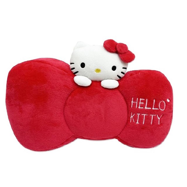 小禮堂 Hello Kitty 車用造型絨毛頭枕 (紅蝴蝶結款)