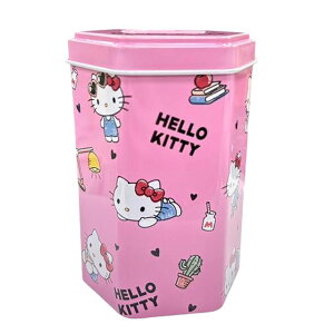 小禮堂 Hello Kitty 鐵製六角形存錢筒 (粉生活款)