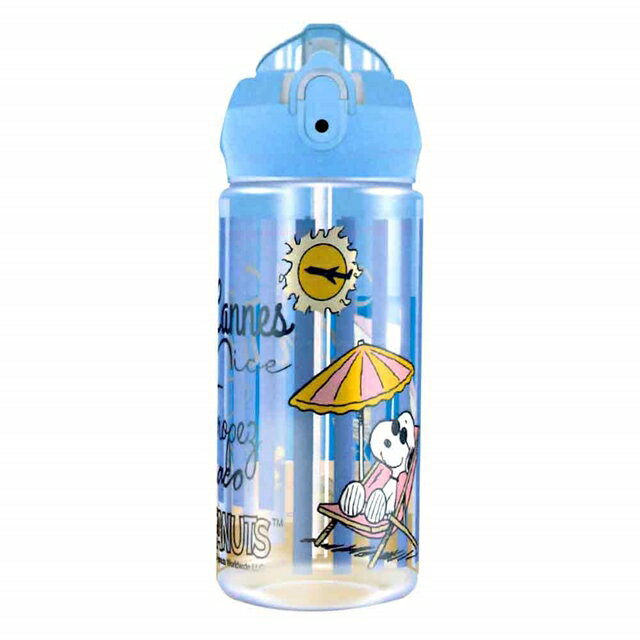 小禮堂 Snoopy 吸管式透明運動水壺 480ml (條紋海灘款)