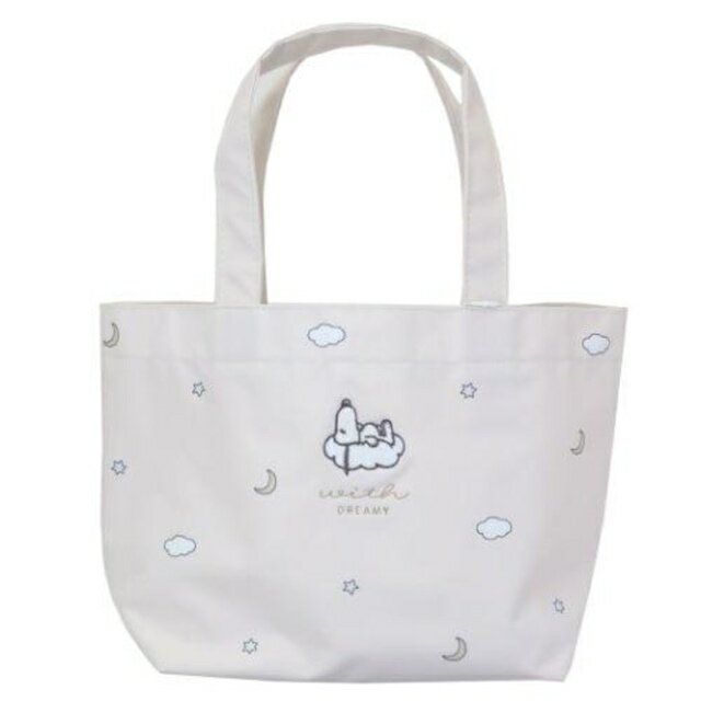小禮堂 Snoopy 雨傘布船型手提袋 (米雲朵月亮款)