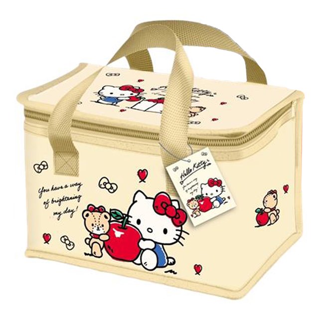 小禮堂 Hello Kitty 尼龍防水立體保冷手提袋 (米黃蘋果款)