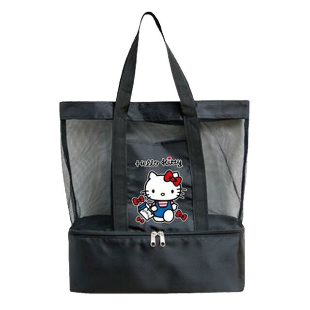 小禮堂 Hello Kitty 尼龍網眼透氣手提袋 (黑購物款)