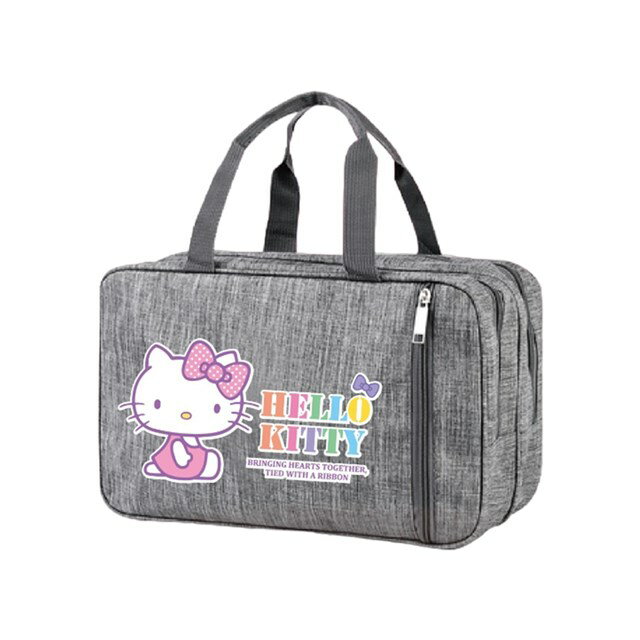 小禮堂 Hello Kitty 牛津布乾溼分離手提盥洗包 (灰坐姿款)