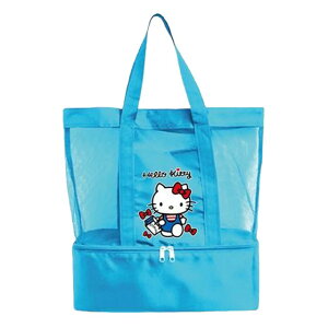 小禮堂 Hello Kitty 尼龍網眼透氣手提袋 (藍購物款)