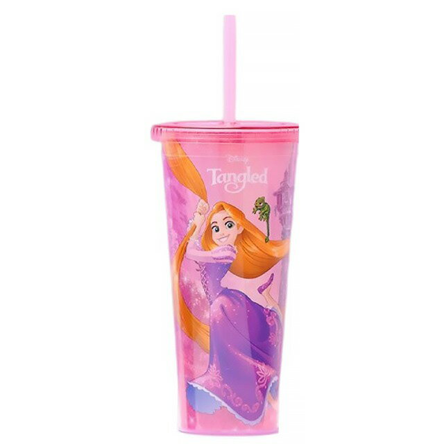 小禮堂 迪士尼 長髮公主 塑膠吸管杯 650ml (粉紫城堡款)